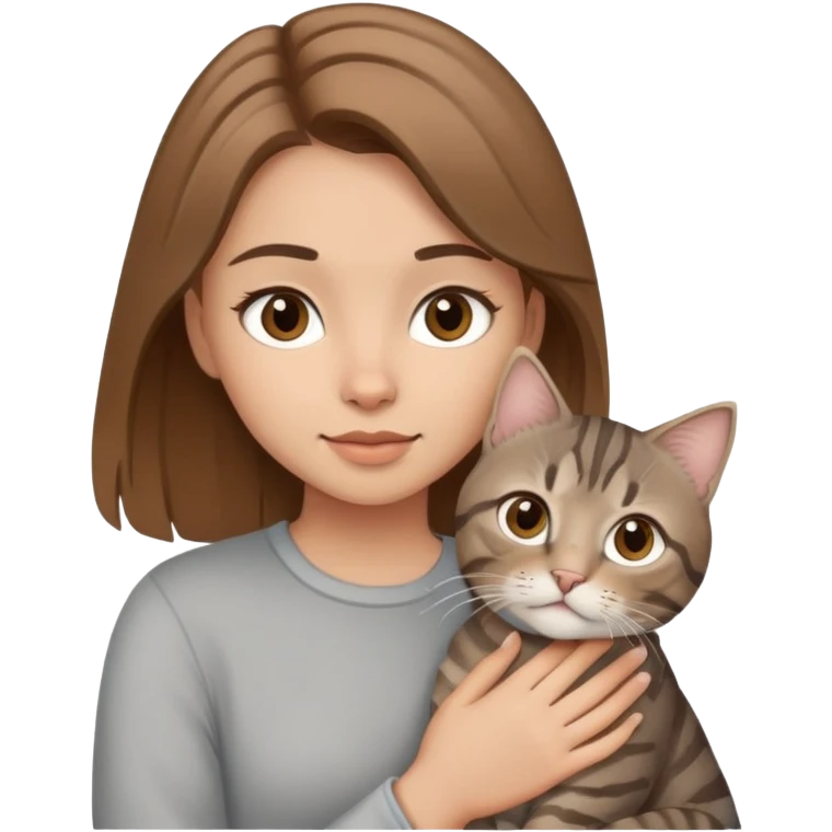 Кареглазая шатен девочка с серым котом метисом emoji
