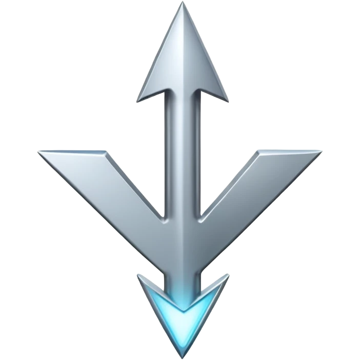 a bold upward arrow emerging from a glowing base, with metallic edges and bright highlight emoji