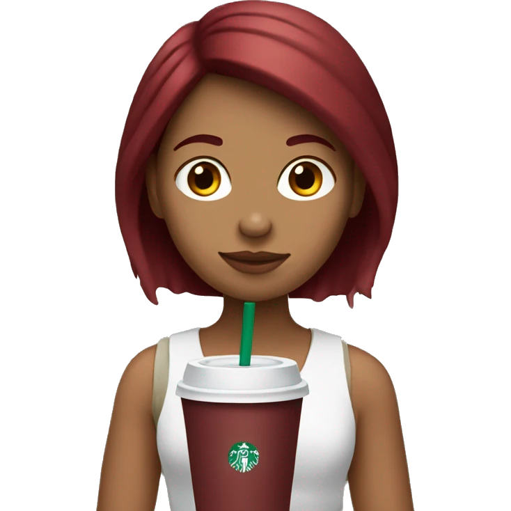 Burgundy haired girl, drinking Starbucks emoji