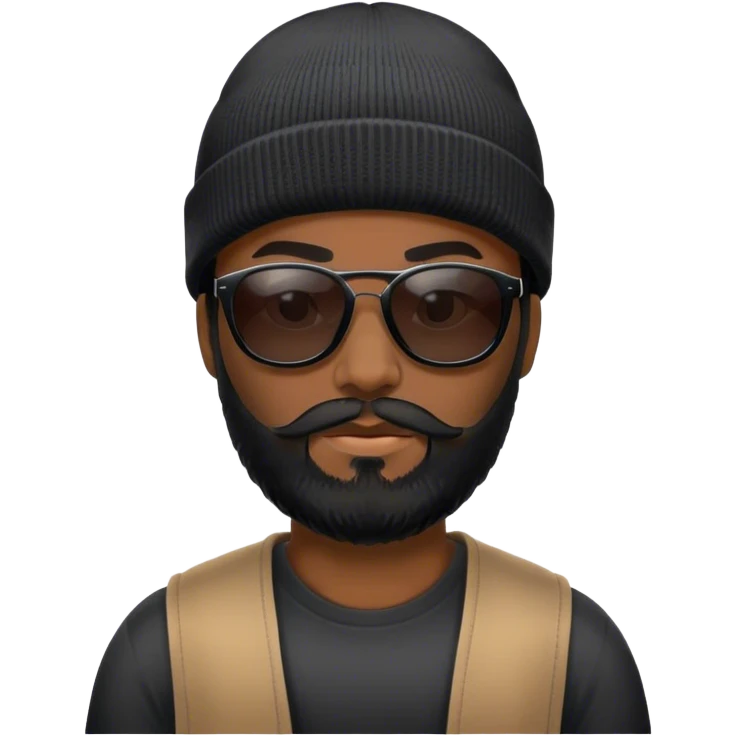 a guy with a black beard wearing a black beanie and sunglasses emoji
