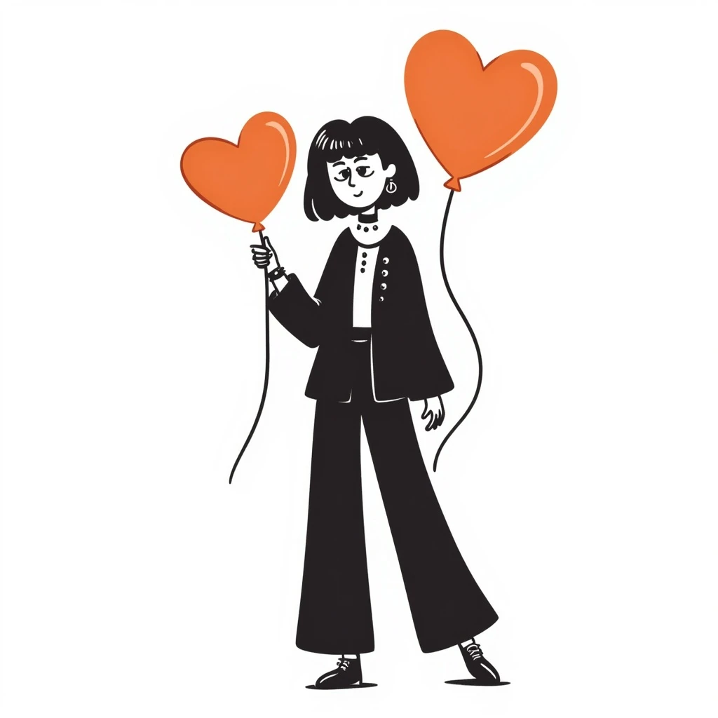 Make the heart orange, keep the playful and sketchy hand drawn doodle style with goth accessories. emoji