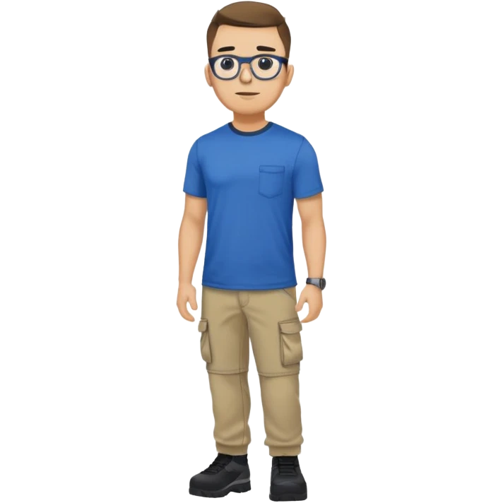 30,000 lb man with glasses and blue stretch t-shirt, black cargos emoji