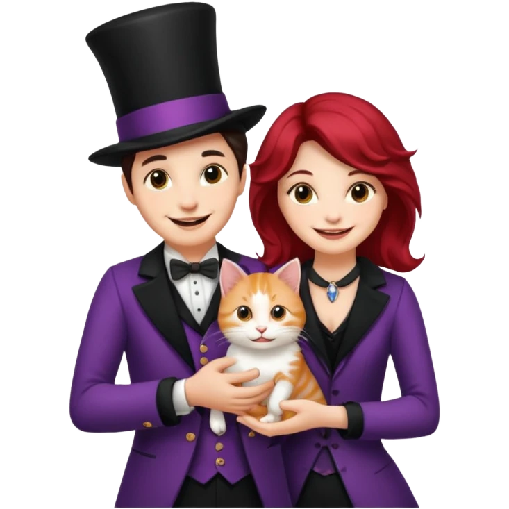 magician couple and their pet cat emoji