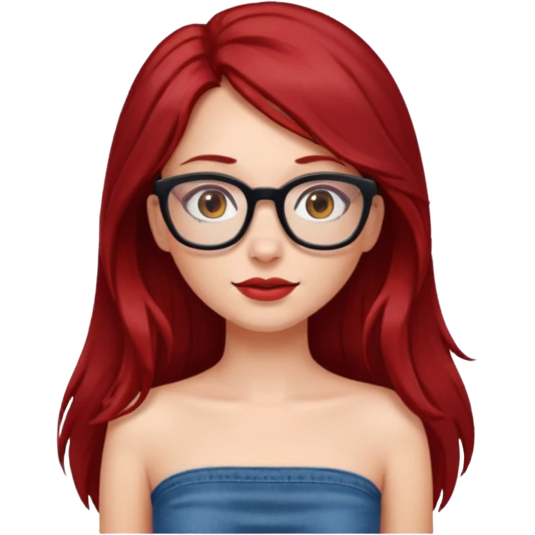 girl with long dark red hair and and glasses in a tube top emoji