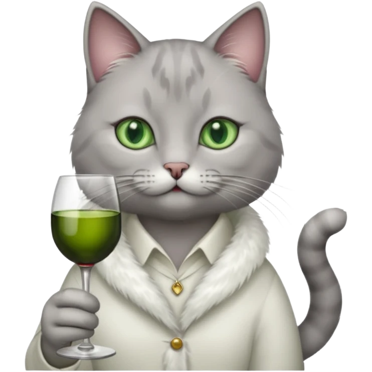 gray Cat sitting On A Couch holding Wine emoji