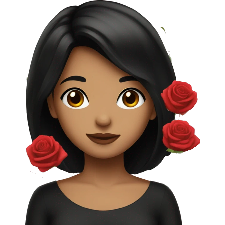 a girl with black hair loves roses a lot emoji