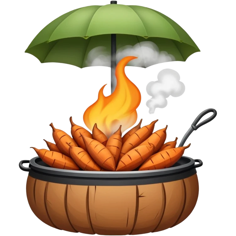 Street vendor roasted sweet potato with steam rising, simplified emoji style with bold outlines and bright colors, cartoon style hot Kao Hong Shu emoji