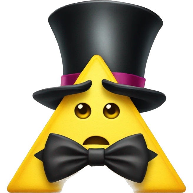 A yellow triangle with one eye, wearing a top hat and a bowtie emoji