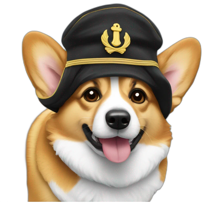 Corgi negro con gorro de capitan emoji