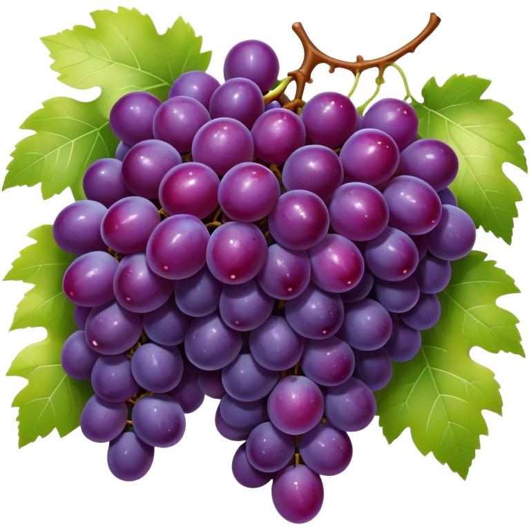 Cinematic glossy purple grapes, plump and dewy, gathered in a beautiful cluster, deep rich hues, ultra-detailed, fresh and juicy, soft glowing light. emoji