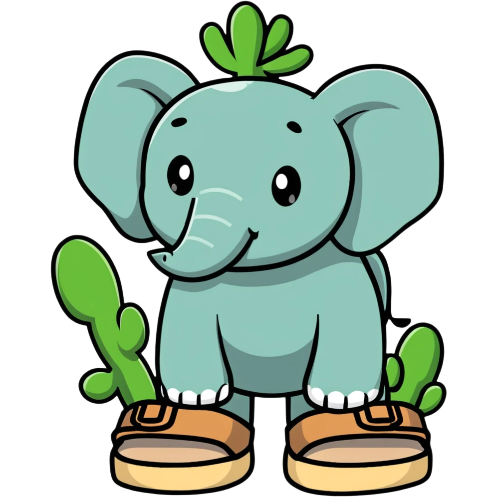 Larili Larila, cactus-textured elephant with large Birkenstock sandals emoji