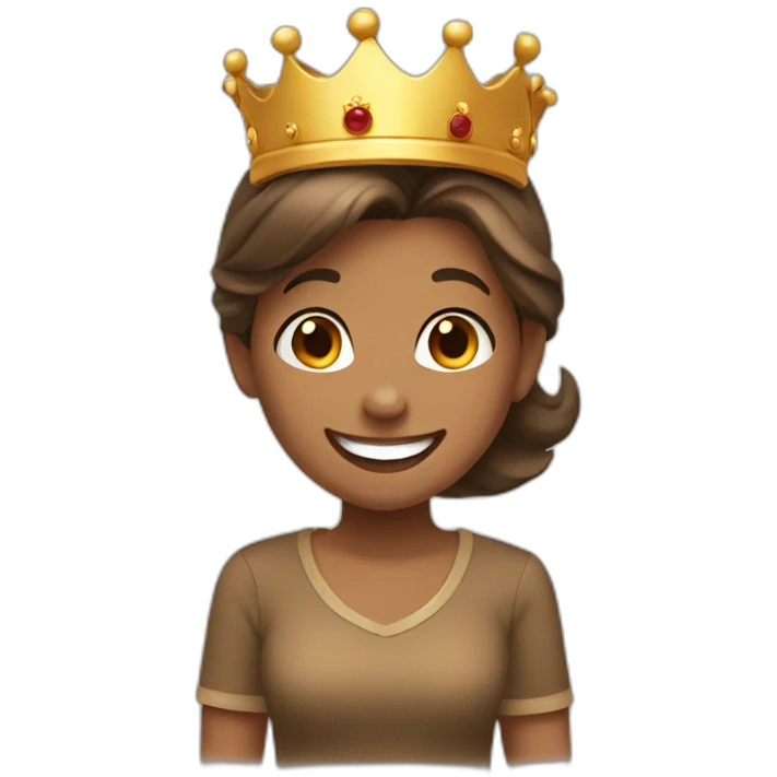 happy girl in brown shirt with crown emoji