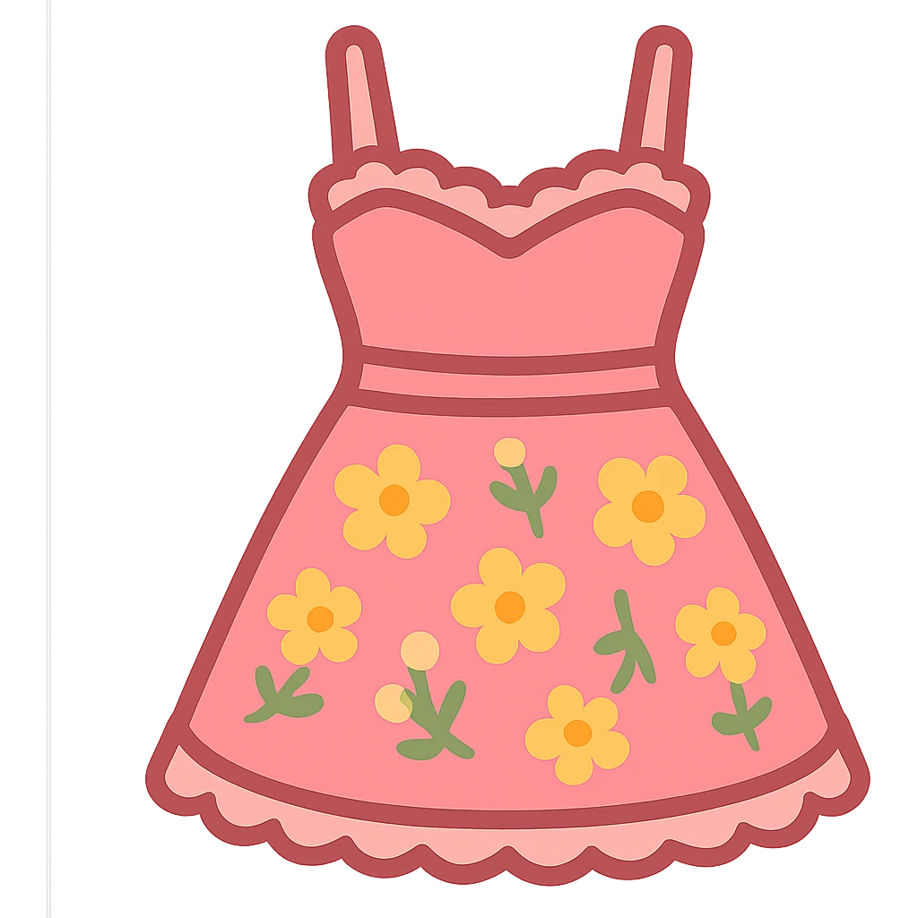 frilly lacey floral pink summer sundress, flat twitter-style emoji emoji