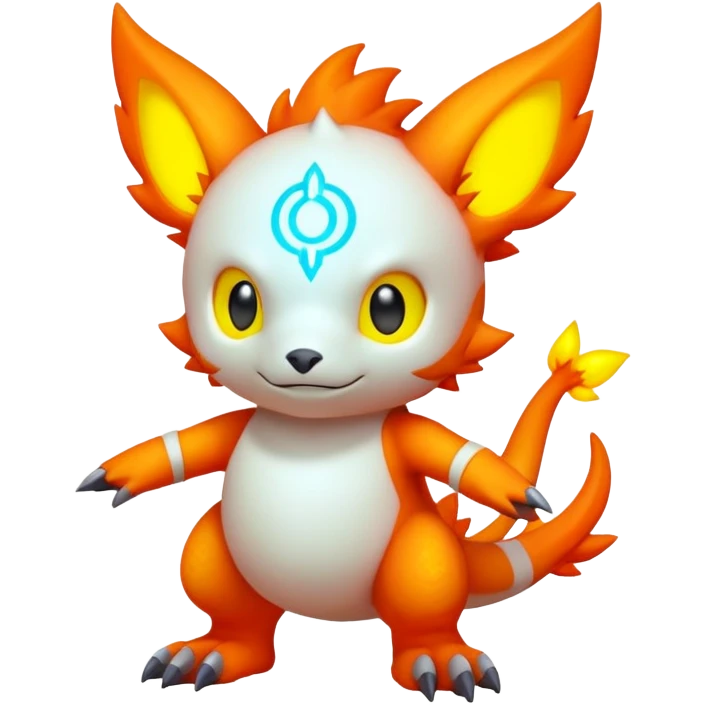 warm-colored neon-colored Digimon-Fionbri-creature (full body) emoji