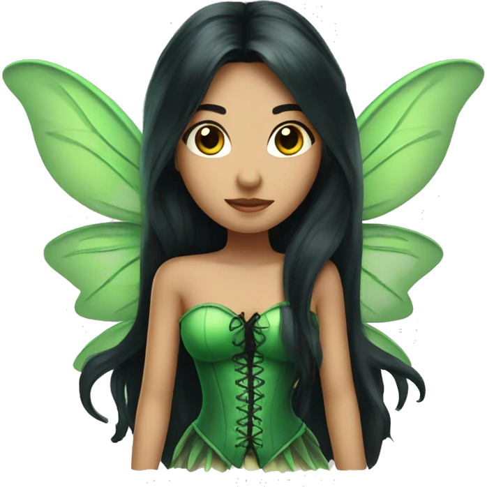 Fairy with long black hair green wings and green corset emoji