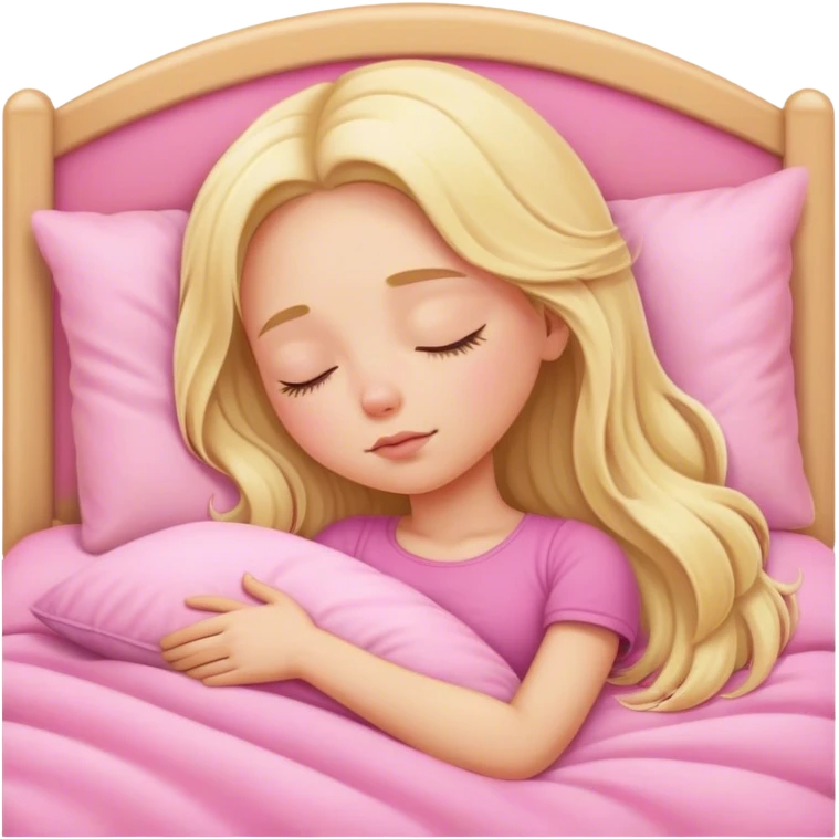 blonde girl with long hair asleep in pink bed emoji