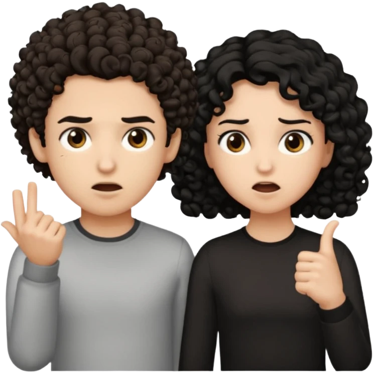 Un garçon cheveux boucle et yeux marron clair et une fille cheveux noir côte à côte se disputant emoji