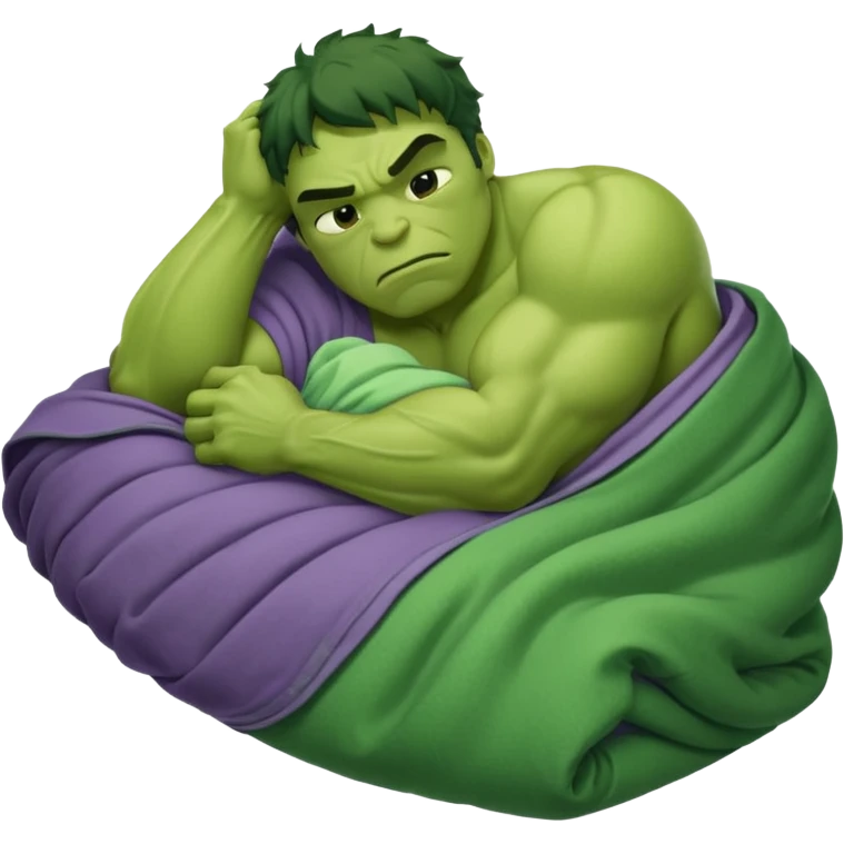 Incredible hulk curled up like a cat sleeping lying down in bed under blanket eyes closed emoji