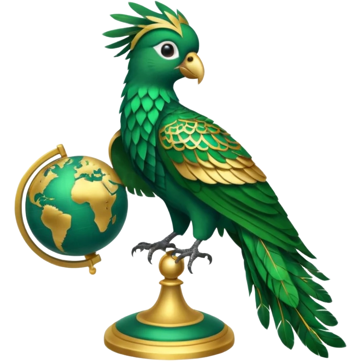 quetzalcoatlas, a quetzal bird with globe patterns on its wings, perched regally emoji