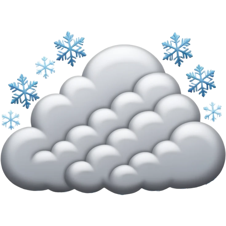 A powerful blizzard emoji icon: storm cloud with heavy swirling snow, strong wind lines, flying snowflakes, dynamic motion. White and gray tones, 2D emoji style, bold but simple shapes. emoji