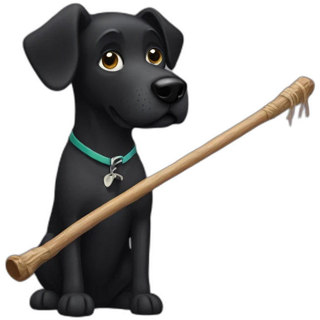 Black dog with stick emoji