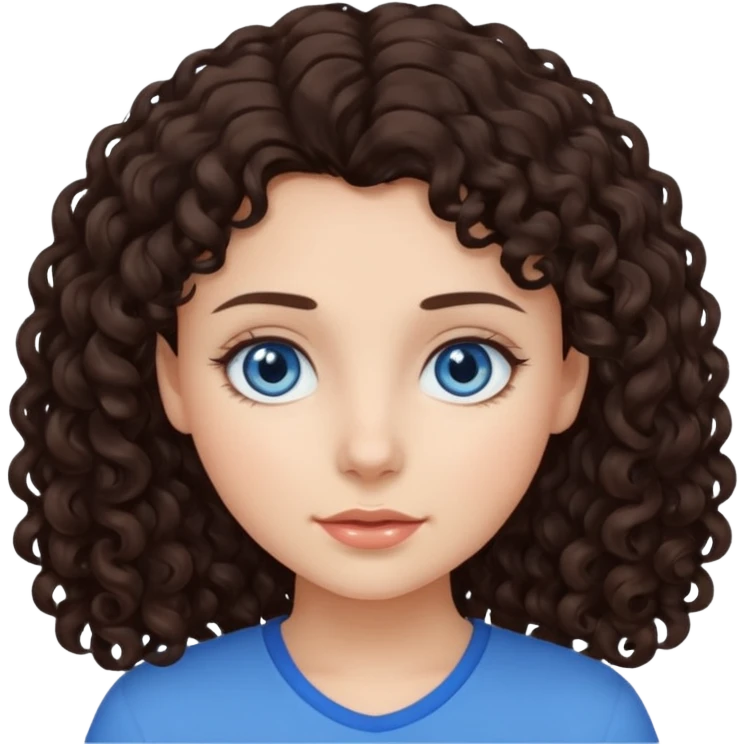 a girl with dark brown curly hair and blue eyes emoji