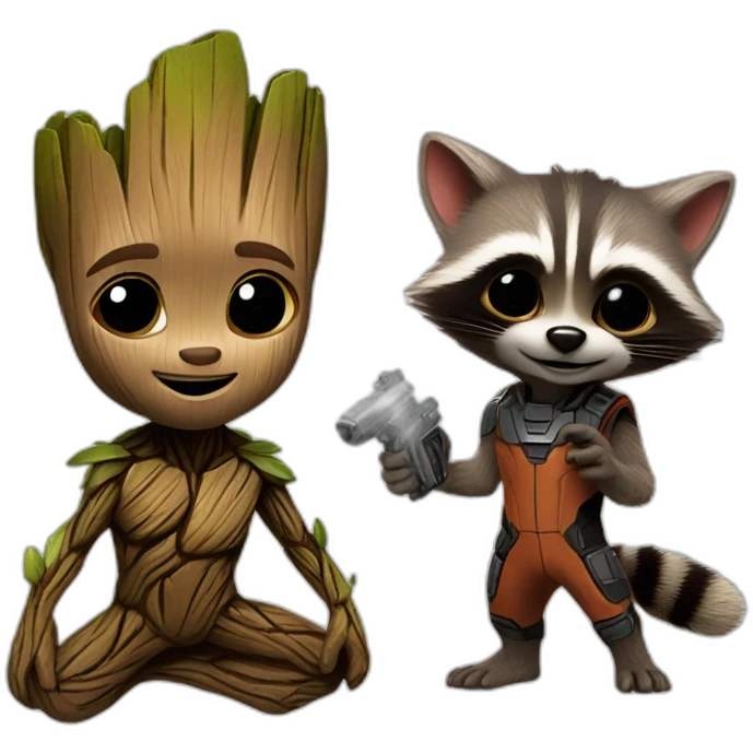 baby groot and rocket racoon emoji