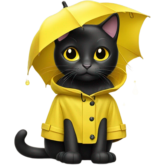 Black cat in a yellow rain coat and rain boots emoji