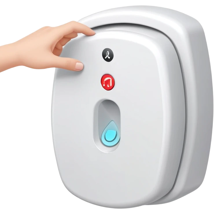 hand pressing a modern flush button, toilet in background, cheerful and neat emoji
