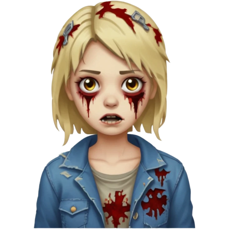 Create a zombie girl with dark hair and medium blonde highlights.  emoji