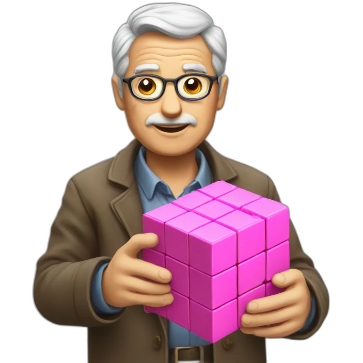 A old and pink  men with a rubix cube emoji
