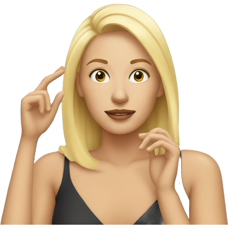 Blond woman with hand touching her nose emoji