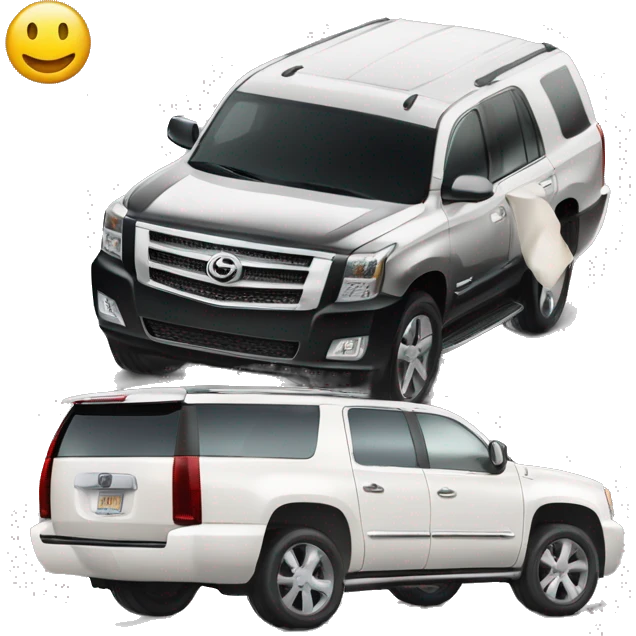 A black Toyota Parado 120 stands next to a white Cadillac Escalade emoji