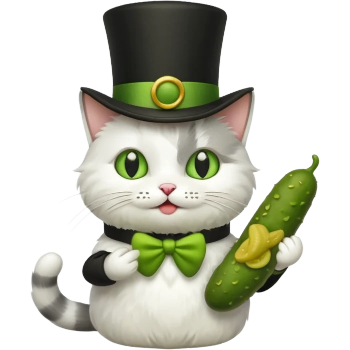 cat with a top hat eating a pickle  emoji