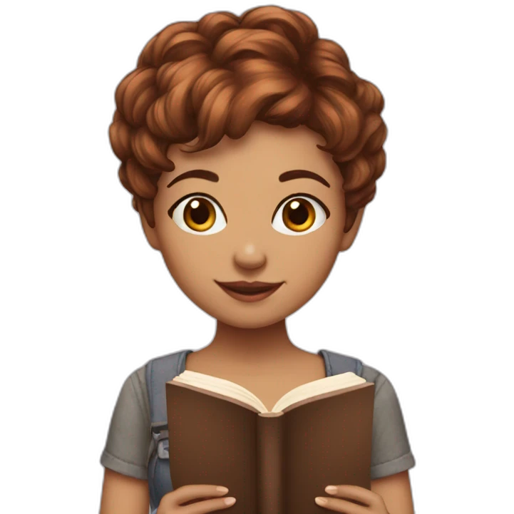 girl brown pixie  hair with book emoji
