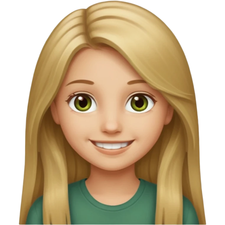 A smiling young girl with long dirty blonde hair and hazel green eyes emoji