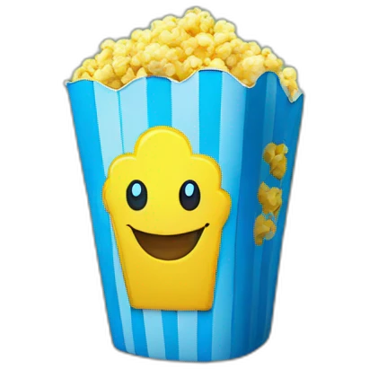 yellow and blue popcorn bucket with cafofo written on it emoji