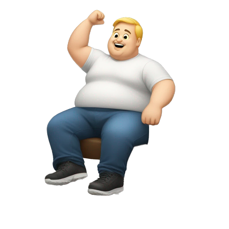 White Fat man sitting with one arm up in the air emoji