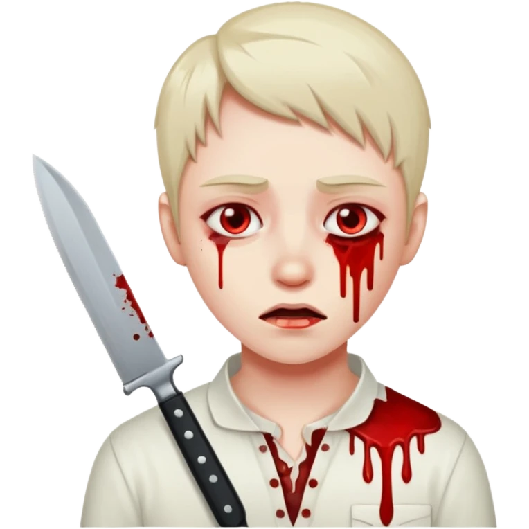 A person with a knife that looks tired and there’s blood on their neck and no blood in there eyes emoji