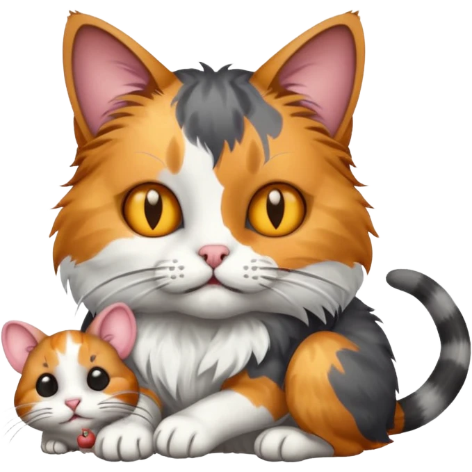 A cat holding a dead mouse emoji