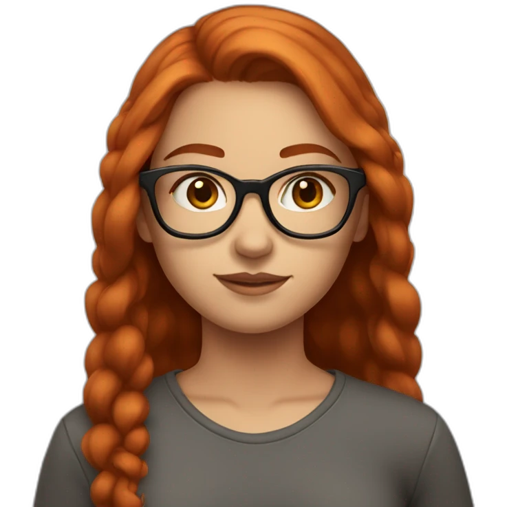 A white teenage girl with a cute face, long chestnut/red hair, square glasses, and a crop top. emoji