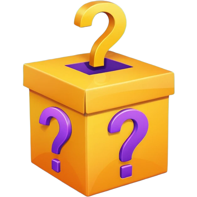 mystery box emoji, closed with a question mark, vibrant colors, simple design emoji