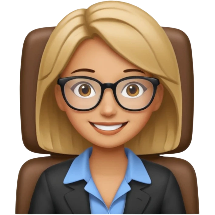 Cartoon faced girl relaxing in an office chair and smiling  emoji