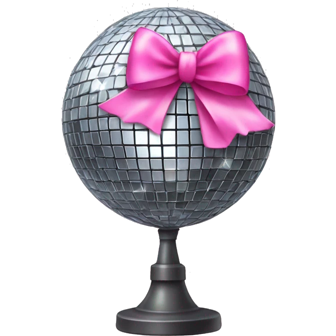 Disco ball with a pink bow on top emoji