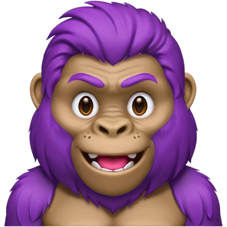 purple haired gorilla head with headrest, apple style emoji, no text, facing slightly right emoji