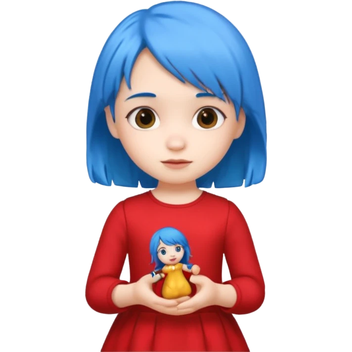 blue haired red wearing small girl with small toy emoji