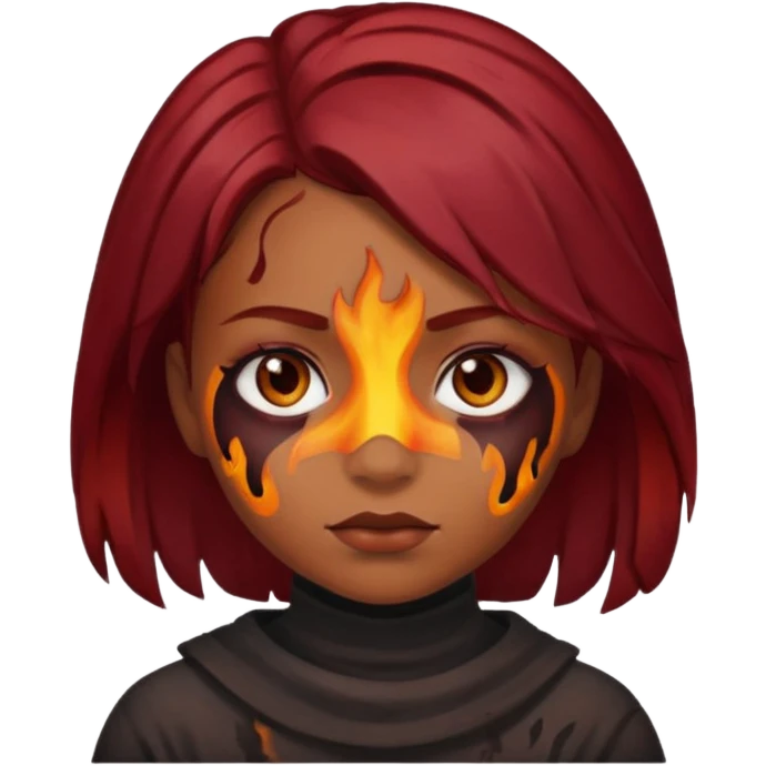 a girl with a burned face and brown- dark red hair  emoji