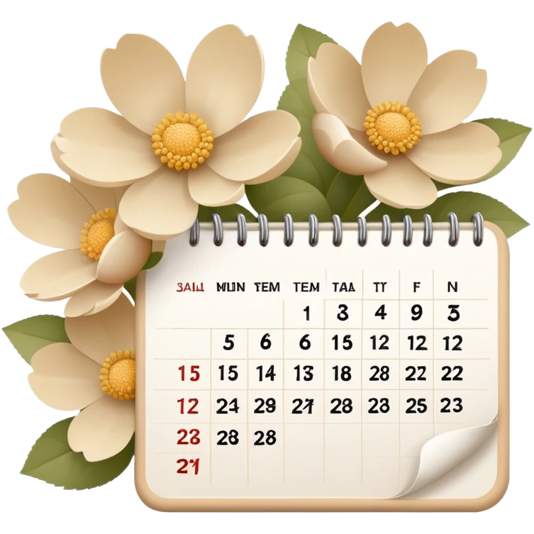 Calendar 2025 and flowers beige colour  emoji
