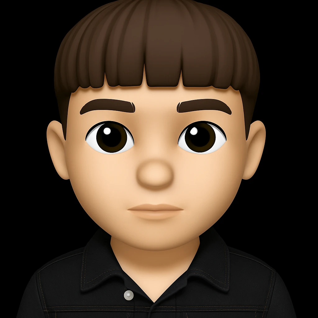 Change only the boy's outfit to a black denim jacket. Keep the 3D emoji style and all other details exactly the same. emoji