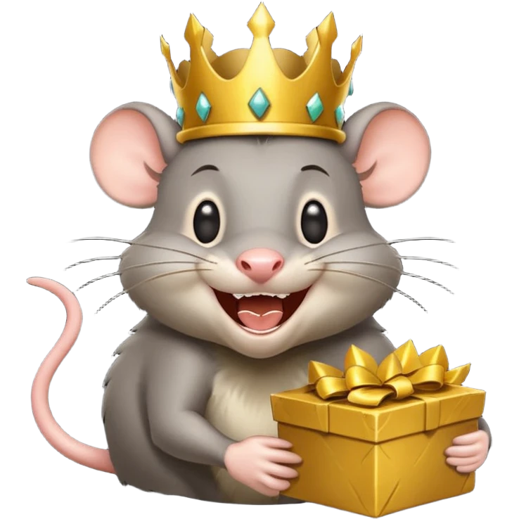 rat laughing like a villain in pleasure after stealing something with a crown emoji